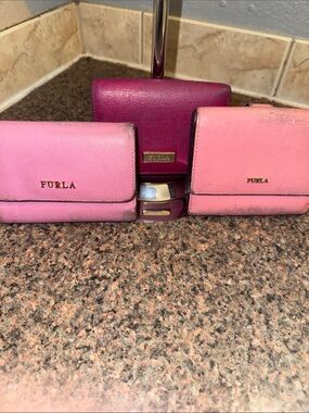 Furla Trio of Pink Leather Small Wallets. Preloved condition